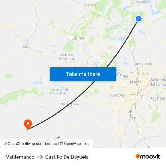 Valdemanco to Castillo De Bayuela map