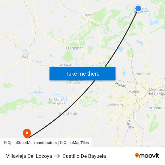 Villavieja Del Lozoya to Castillo De Bayuela map