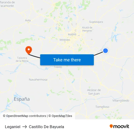 Leganiel to Castillo De Bayuela map