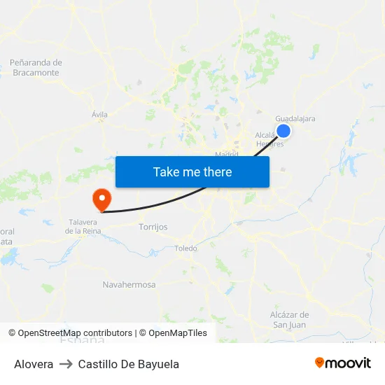 Alovera to Castillo De Bayuela map