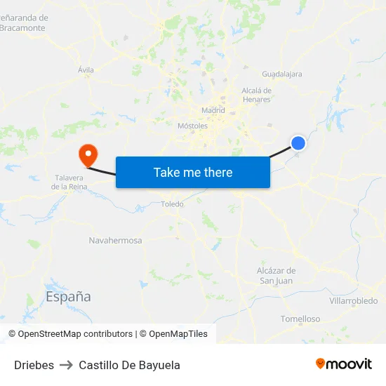 Driebes to Castillo De Bayuela map