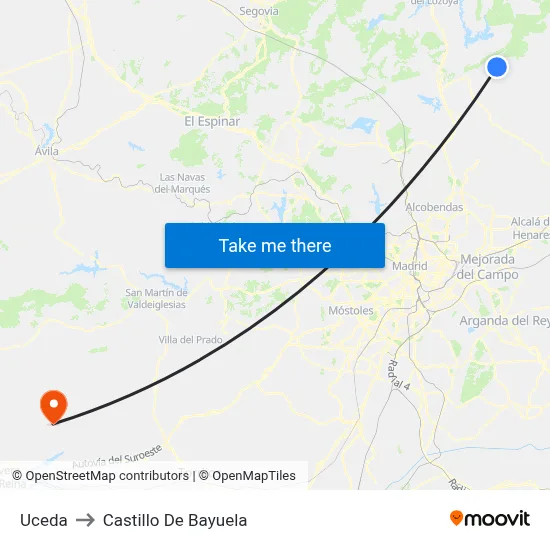 Uceda to Castillo De Bayuela map