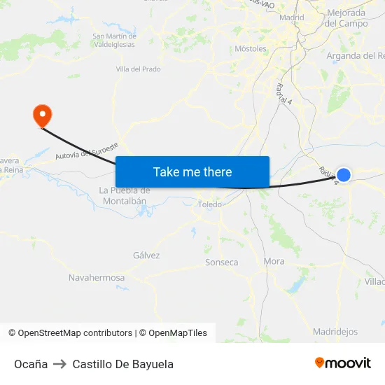 Ocaña to Castillo De Bayuela map
