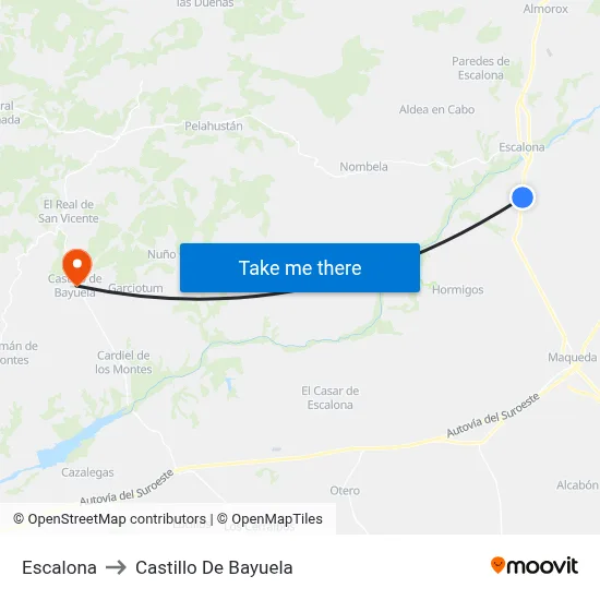Escalona to Castillo De Bayuela map