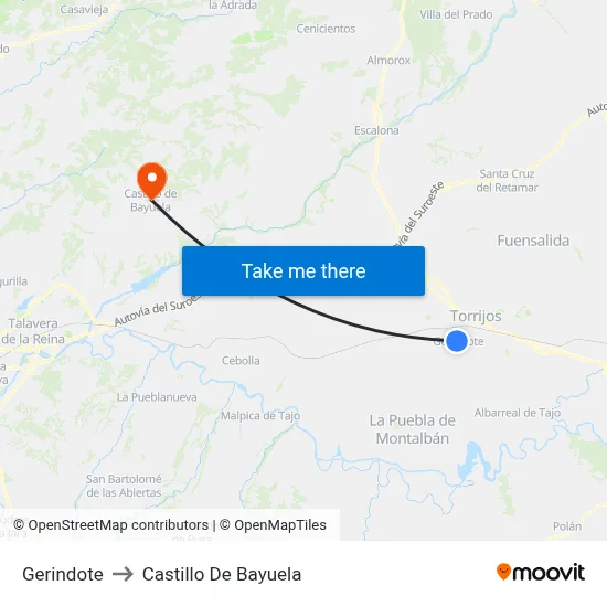 Gerindote to Castillo De Bayuela map