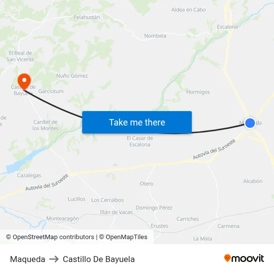 Maqueda to Castillo De Bayuela map