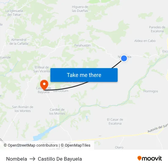 Nombela to Castillo De Bayuela map