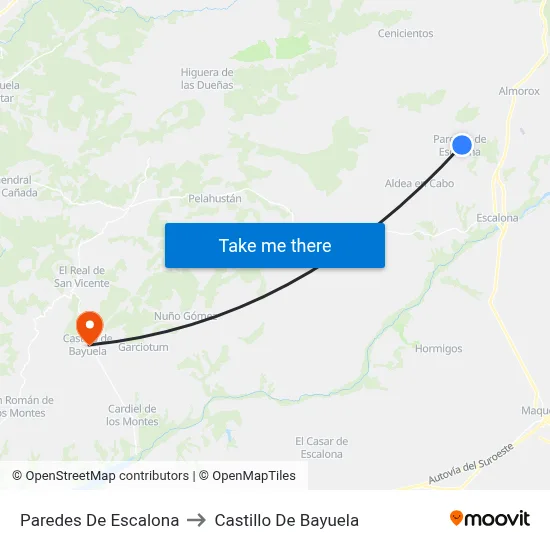 Paredes De Escalona to Castillo De Bayuela map