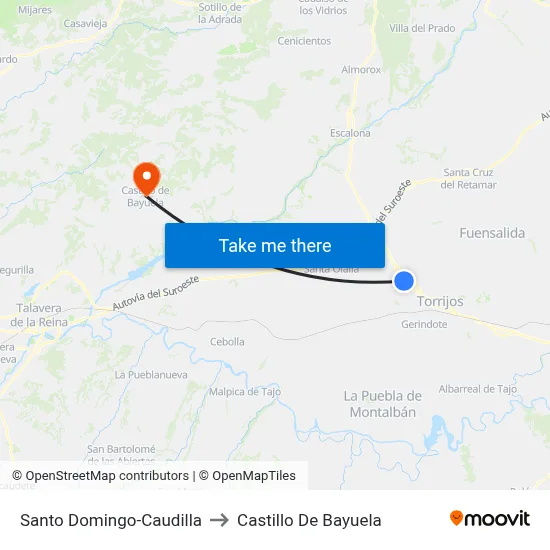 Santo Domingo-Caudilla to Castillo De Bayuela map