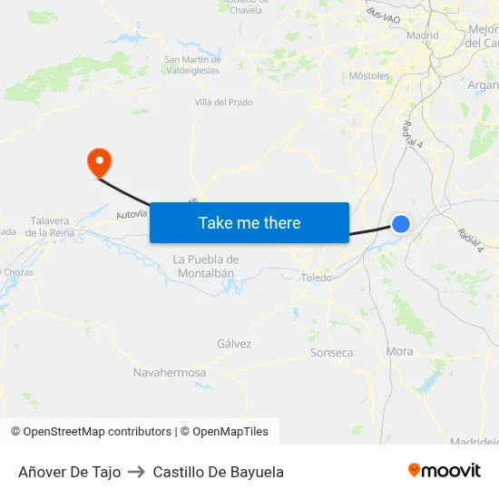 Añover De Tajo to Castillo De Bayuela map