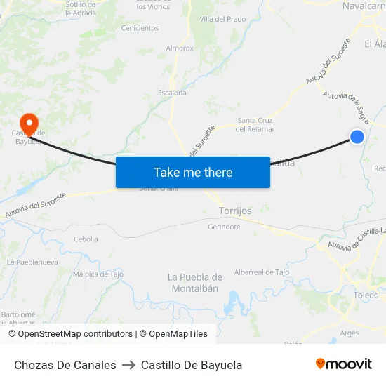 Chozas De Canales to Castillo De Bayuela map