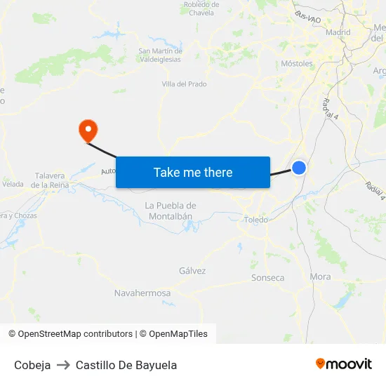 Cobeja to Castillo De Bayuela map