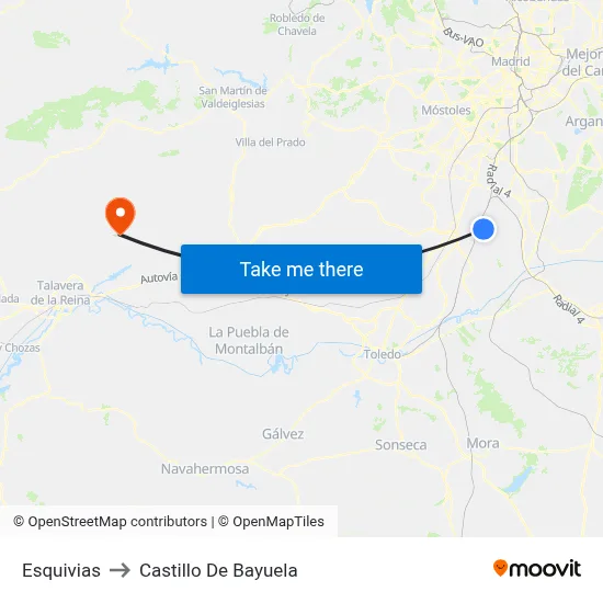 Esquivias to Castillo De Bayuela map