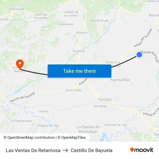 Las Ventas De Retamosa to Castillo De Bayuela map