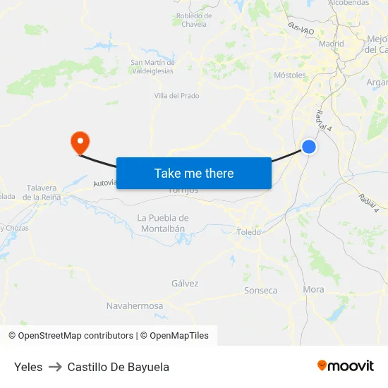 Yeles to Castillo De Bayuela map