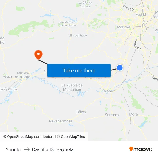 Yuncler to Castillo De Bayuela map