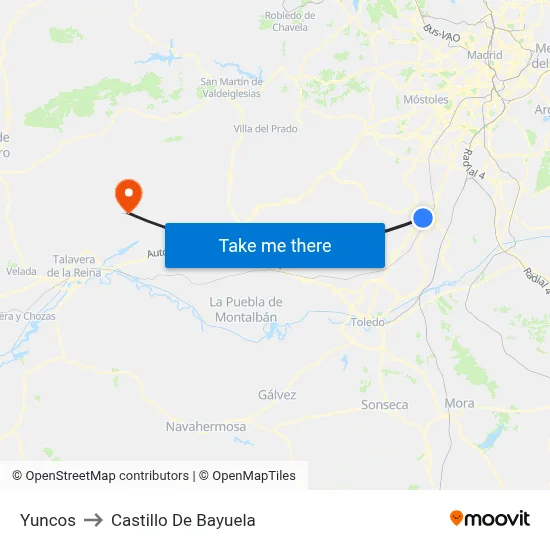 Yuncos to Castillo De Bayuela map