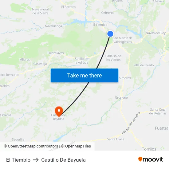 El Tiemblo to Castillo De Bayuela map