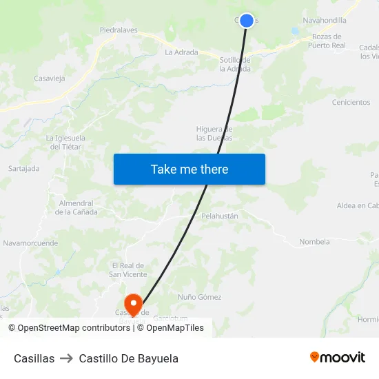 Casillas to Castillo De Bayuela map