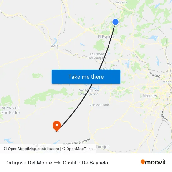 Ortigosa Del Monte to Castillo De Bayuela map