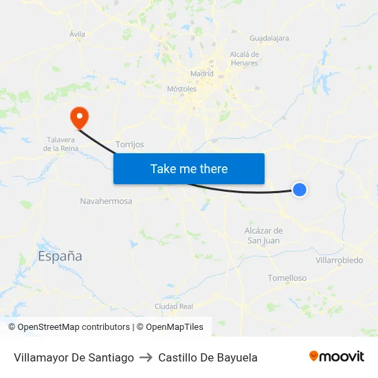 Villamayor De Santiago to Castillo De Bayuela map