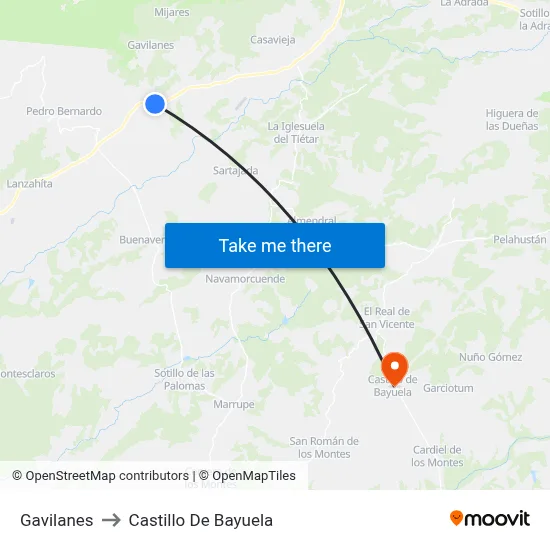 Gavilanes to Castillo De Bayuela map
