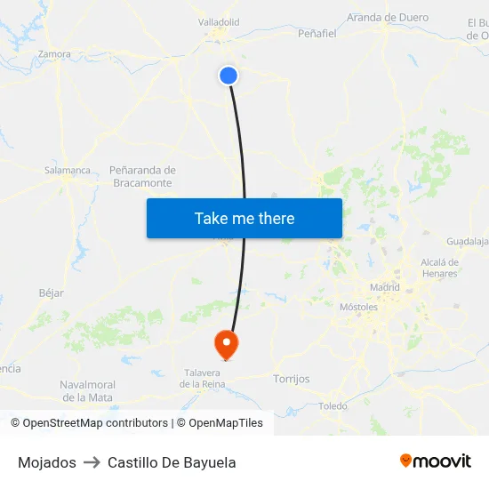 Mojados to Castillo De Bayuela map