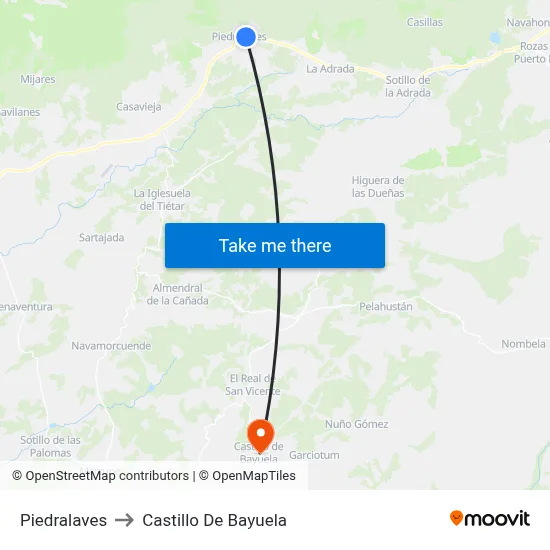 Piedralaves to Castillo De Bayuela map