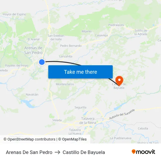 Arenas De San Pedro to Castillo De Bayuela map