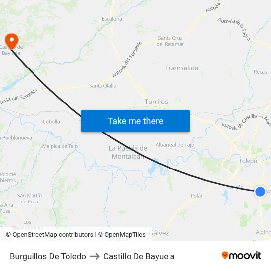 Burguillos De Toledo to Castillo De Bayuela map