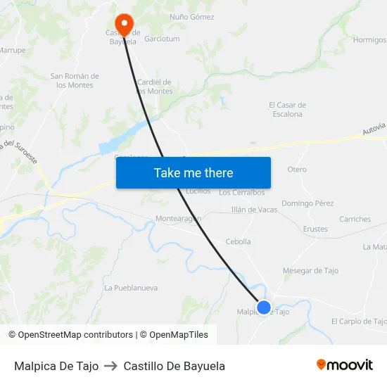 Malpica De Tajo to Castillo De Bayuela map