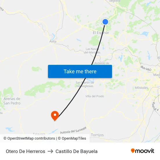 Otero De Herreros to Castillo De Bayuela map