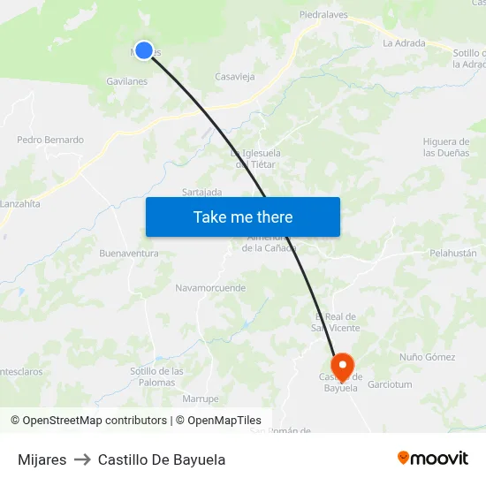 Mijares to Castillo De Bayuela map