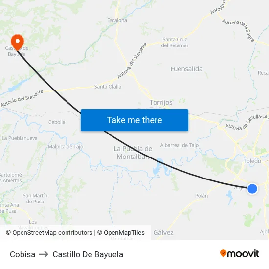 Cobisa to Castillo De Bayuela map
