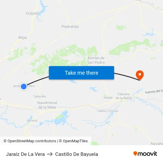 Jaraíz De La Vera to Castillo De Bayuela map