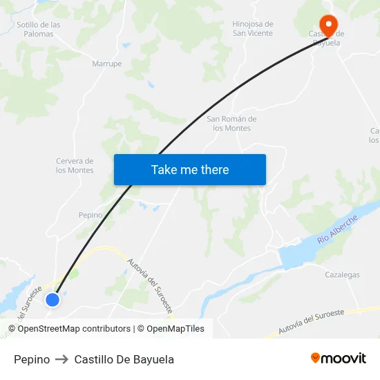 Pepino to Castillo De Bayuela map