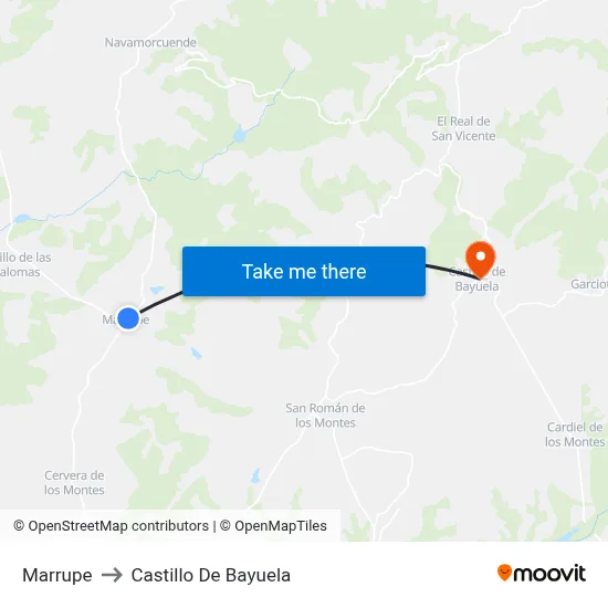 Marrupe to Castillo De Bayuela map