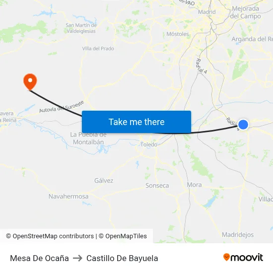 Mesa De Ocaña to Castillo De Bayuela map
