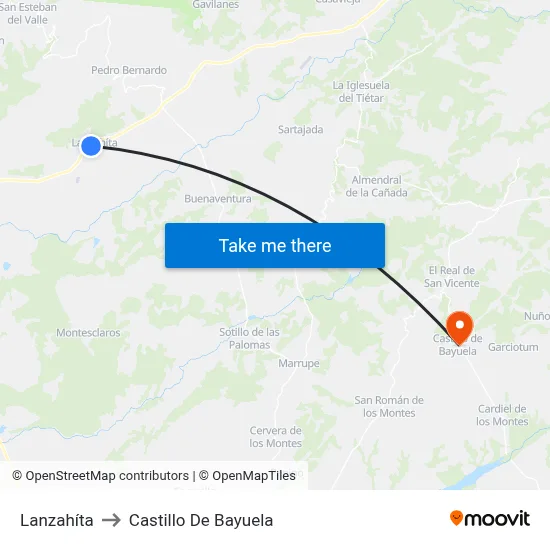 Lanzahíta to Castillo De Bayuela map