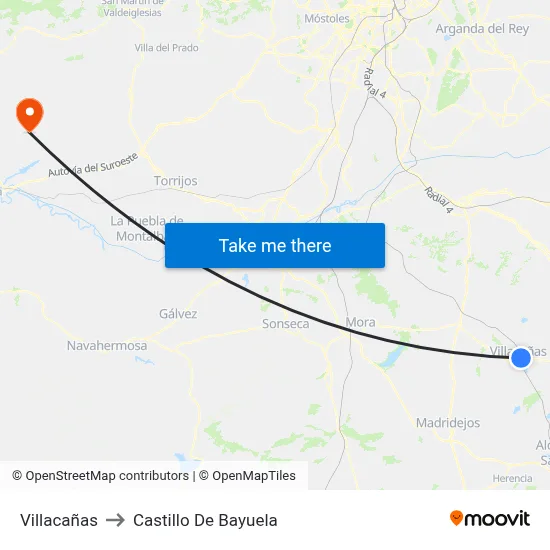 Villacañas to Castillo De Bayuela map