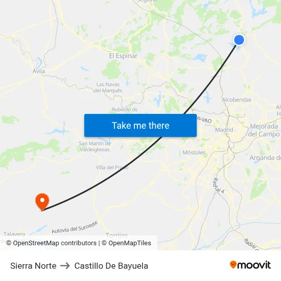 Sierra Norte to Castillo De Bayuela map