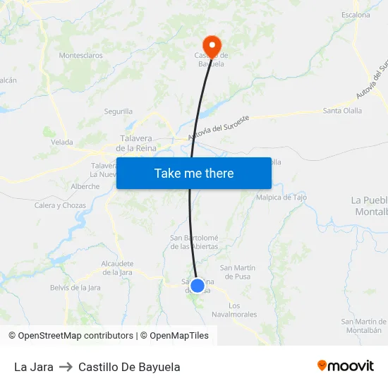 La Jara to Castillo De Bayuela map