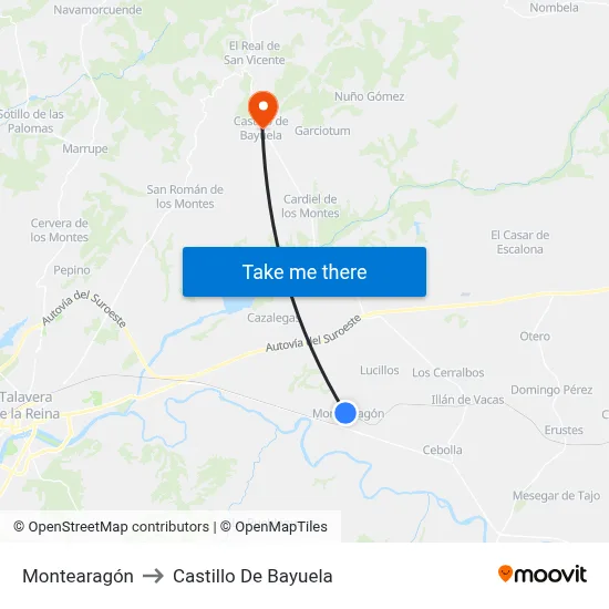 Montearagón to Castillo De Bayuela map
