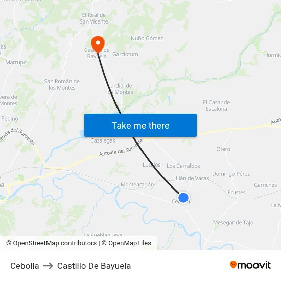 Cebolla to Castillo De Bayuela map