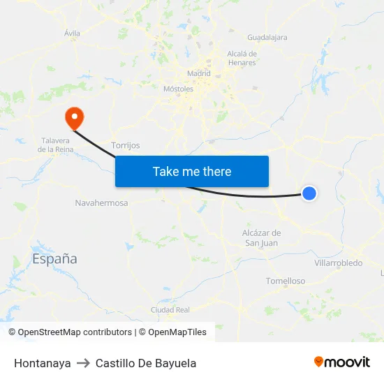 Hontanaya to Castillo De Bayuela map
