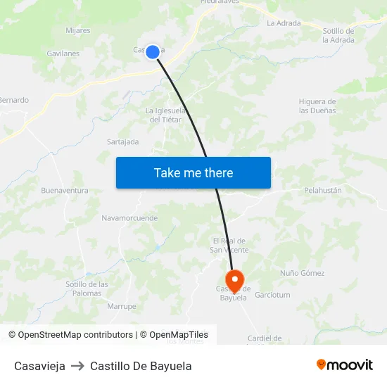 Casavieja to Castillo De Bayuela map