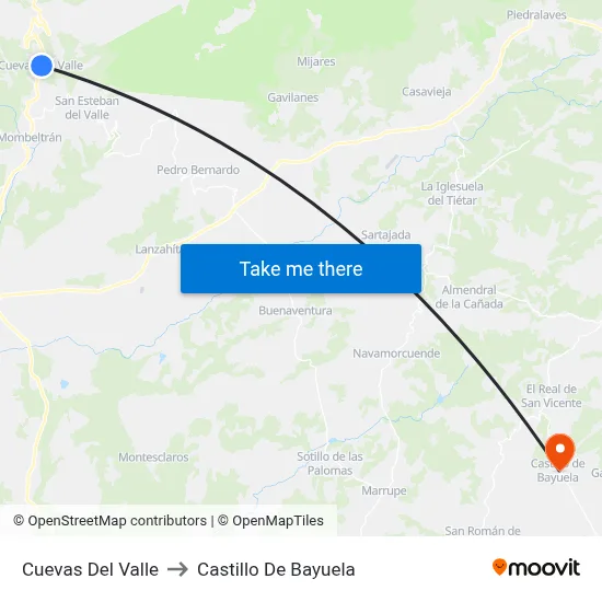 Cuevas Del Valle to Castillo De Bayuela map
