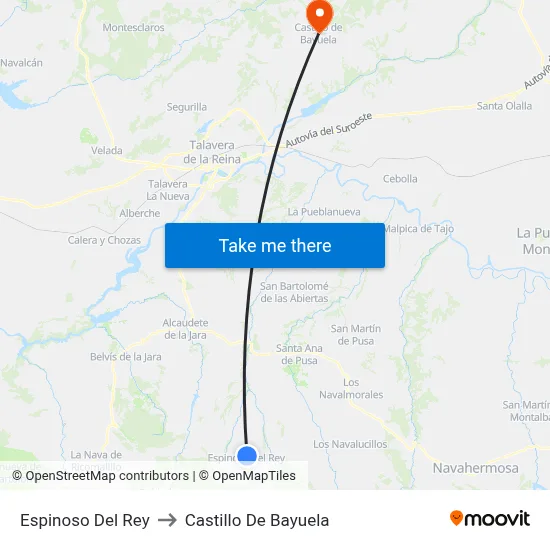 Espinoso Del Rey to Castillo De Bayuela map