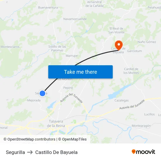 Segurilla to Castillo De Bayuela map