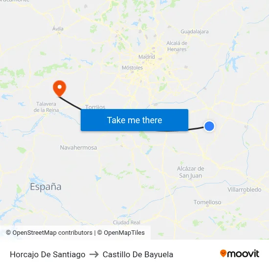 Horcajo De Santiago to Castillo De Bayuela map